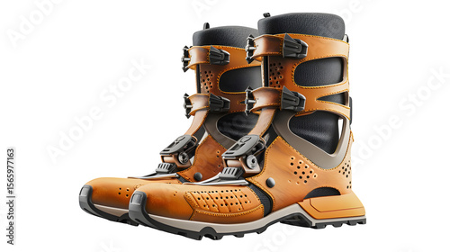 Orange and Gray Ski Boots 3d rendered, isolated on transparent background photo
