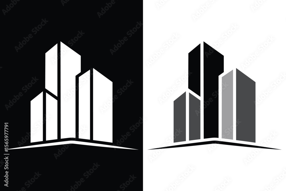 Fototapeta premium Modern Building Logo in Black and White, Minimalist Real Estate Logo Design