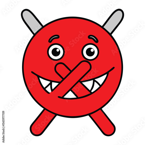 A red crossed circle warning sign with a bloodsucker inside, symbolizing a strong message against vampires, parasites, or harmful creatures in a bold, graphic style.
