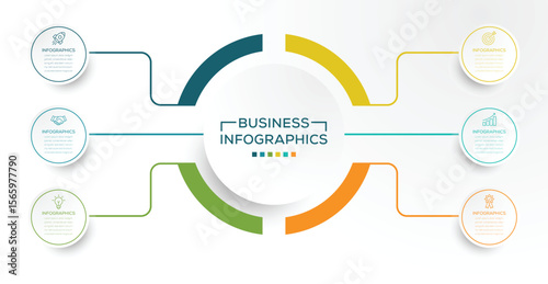 Modern circle infographic template. Vector infographic label design with circle infographic template design and 6 options or steps, sections.