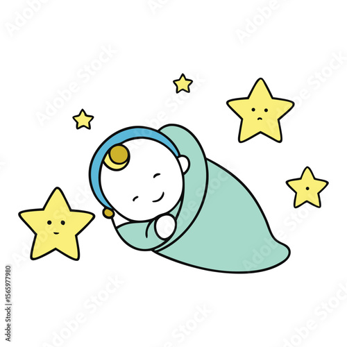 A tender baby sleeps peacefully under a dreamy sky, surrounded by twinkling stars and a soft moonlight glow—capturing the magic of innocence and celestial calm.
