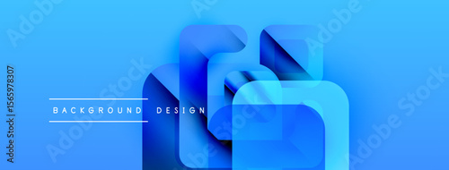 Abstract blue layers create modern design. Gradient shades offer depth, visual interest. Text labels background, design elements present.