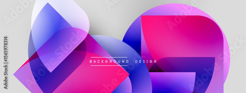 Abstract shapes overlap, creating vibrant pinks, blues. Gradient colors blend smoothly. Modern design element for backgrounds.