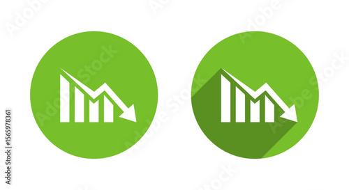 Business decline bar chart icon with long shadow. Decrease, loss, and financial collapse sign symbol