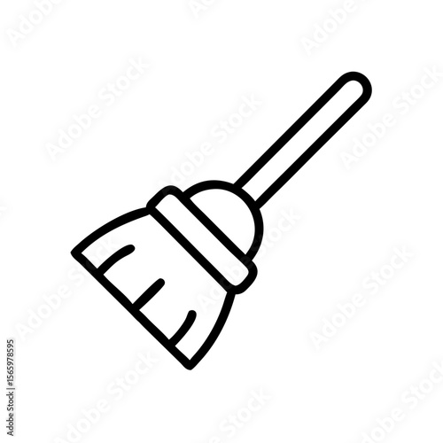 Broom tool with handle for cleaning in minimal line art style  