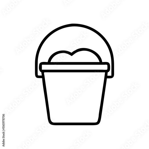 Simple black outline bucket with lid and contents for storage use  