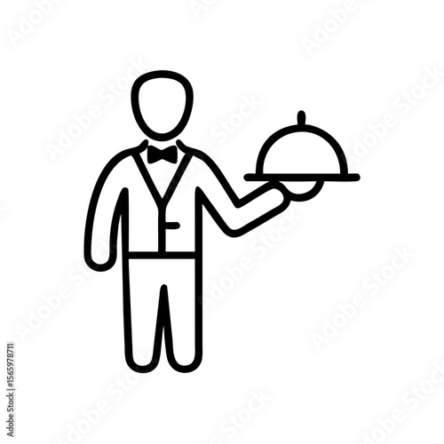 Elegant waiter silhouette holding serving tray for fine dining  