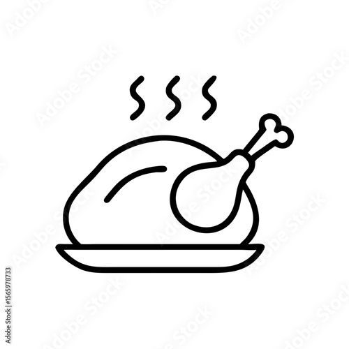 Roasted chicken on plate with steam rising in minimal style  