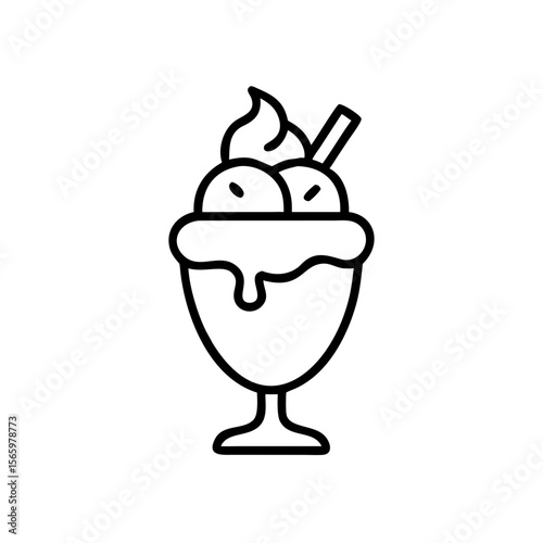 Ice cream sundae in a glass with toppings and straw  