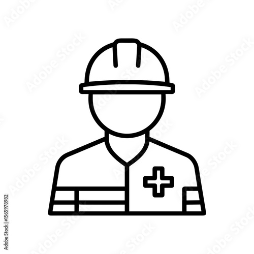 Emergency responder icon wearing helmet and vest — outline version