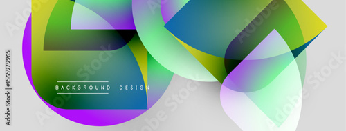Abstract colorful shapes overlap, creating dynamic visual effect. Gradient hues blend smoothly, modern design element.