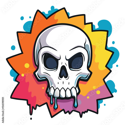 Graffiti Skull with Dripping Paint Splash	