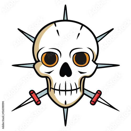 Skull pierced by sharp needles and blades	