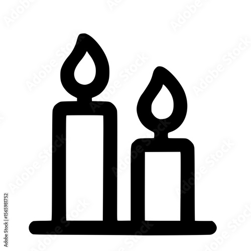 Simple Line Art Two Burning Candle Icon Decorative Religious Element