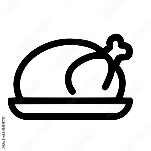 Simple Line Drawing Cooked Chicken Meal on Plate Illustration