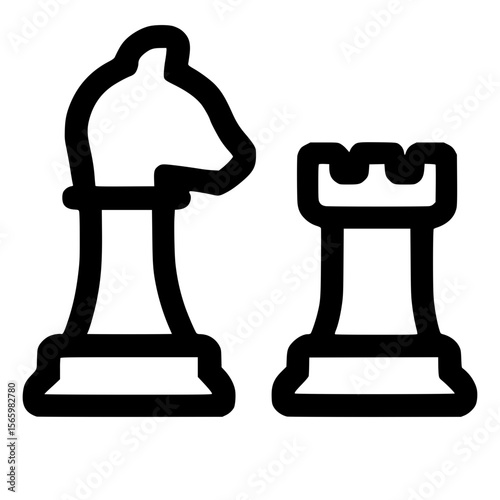 Minimalist Outline Chess Pieces Bishop and Rook Strategy Game Icon