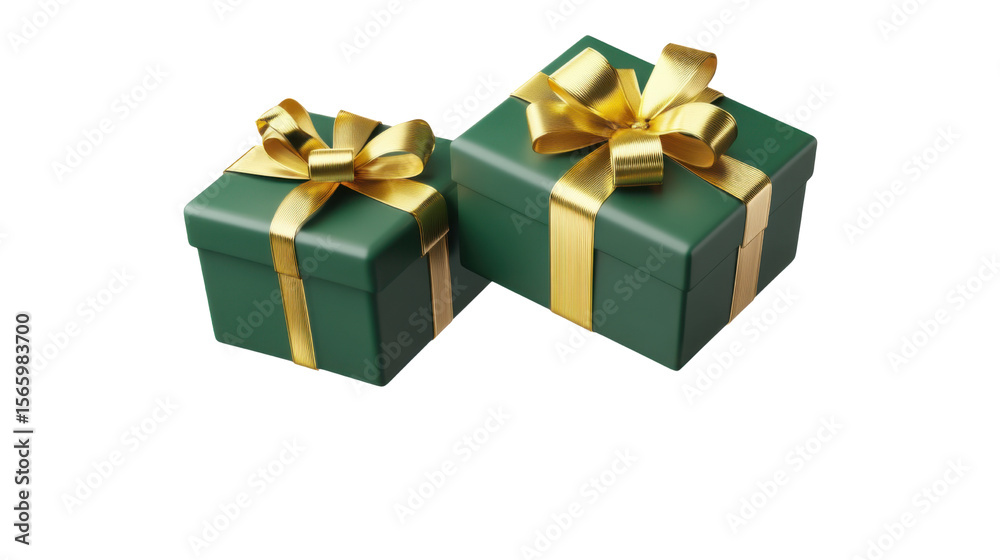Obraz premium Green gift box with golden ribbon isolated on white background 