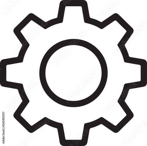 Black and white gear symbol with a circular opening cogwheel mechanical