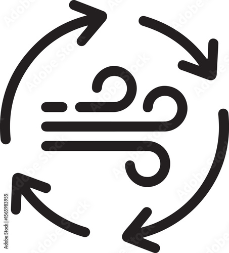 Black and white circular arrows surrounding wind symbol vector