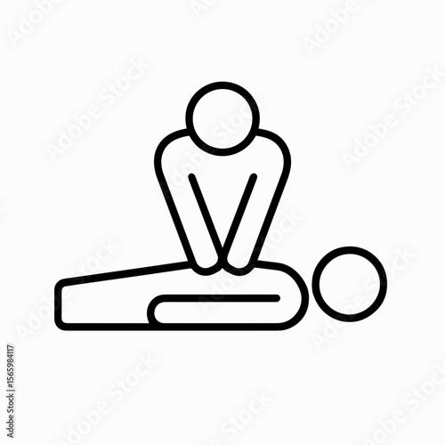 CPR emergency icon with person giving chest compressions — outline version