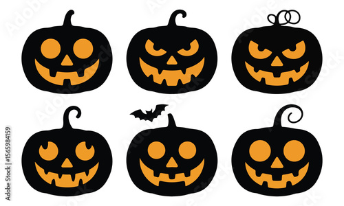 set of halloween pumpkins halloween pumpkin icons Icon illustration of a set of halloween pumpkin silhouettes of plants black and white vector illustration