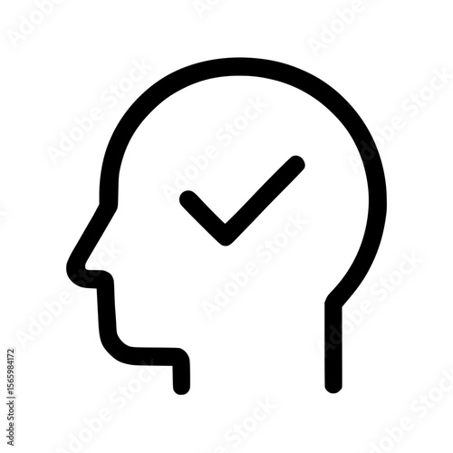 Simple Outline Thinking Head with Check Mark Icon for Mental Wellbeing