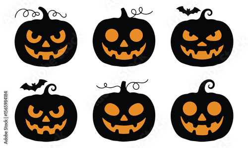 set of halloween pumpkins halloween pumpkin icons Icon illustration of a set of halloween pumpkin silhouettes of plants black and white vector illustration