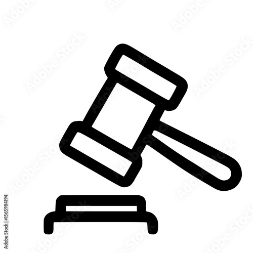 Simple Outline Gavel and Sound Block Symbol for Law and Justice Icon