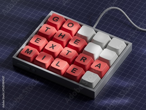 Go the extra mile symbol. Computer keyboard keys with words Go the extra mile.Business and Go the extra mile concept. Copy space.3D rendering on blue background.