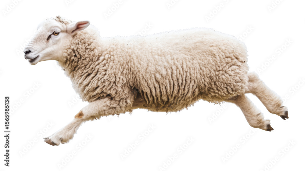 Fototapeta premium Sheep jumping isolated on white background 
