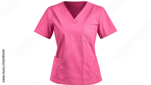 Pink medical scrub top with pockets for healthcare on white background 