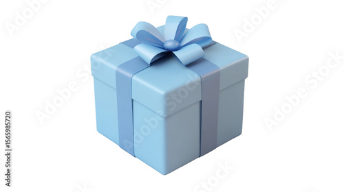 Sky blue gift box with ribbon isolated on white background 