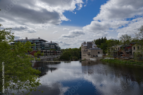 Elora - a town in Ontario on the Grand River - popular tourist town with beautiful old stone houses, a waterfall, an old mill, and ancient bridges. A tourist magnet.