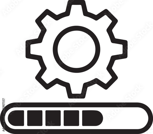 Black gear symbol above progress bar cogwheel loading