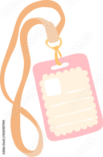 ID Badge Lanyard PNG, Cute Name Tag Clipart, Pastel Office Accessory Illustration, School or Work Badge Holder, Kawaii ID Card

