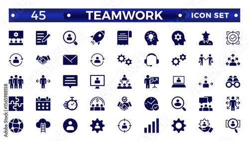 Solid icons related to management, administration, supervision, leadership, business, and governance. Solid icon collection. Teamwork icon collection.

