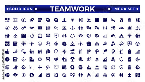 Solid icons related to management, administration, supervision, leadership, business, and governance. Solid icon collection. Teamwork icon collection.
