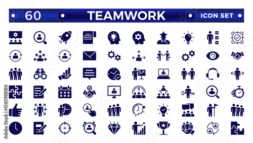 Solid icons related to management, administration, supervision, leadership, business, and governance. Solid icon collection. Teamwork icon collection.
