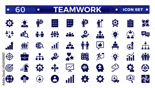 Solid icons related to management, administration, supervision, leadership, business, and governance. Solid icon collection. Teamwork icon collection.
