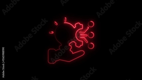 Glowing Red Neon Idea Innovation Concept Hand Holding Lightbulb Gear Technology Connection on