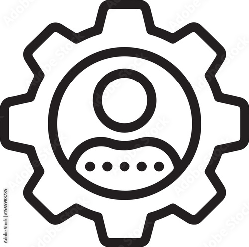 Minimalist gear and person icon black and white simple