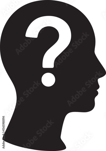 Silhouette of a human head with a question mark inside symbolizing confusion, doubt, and lack of clarity in thinking.