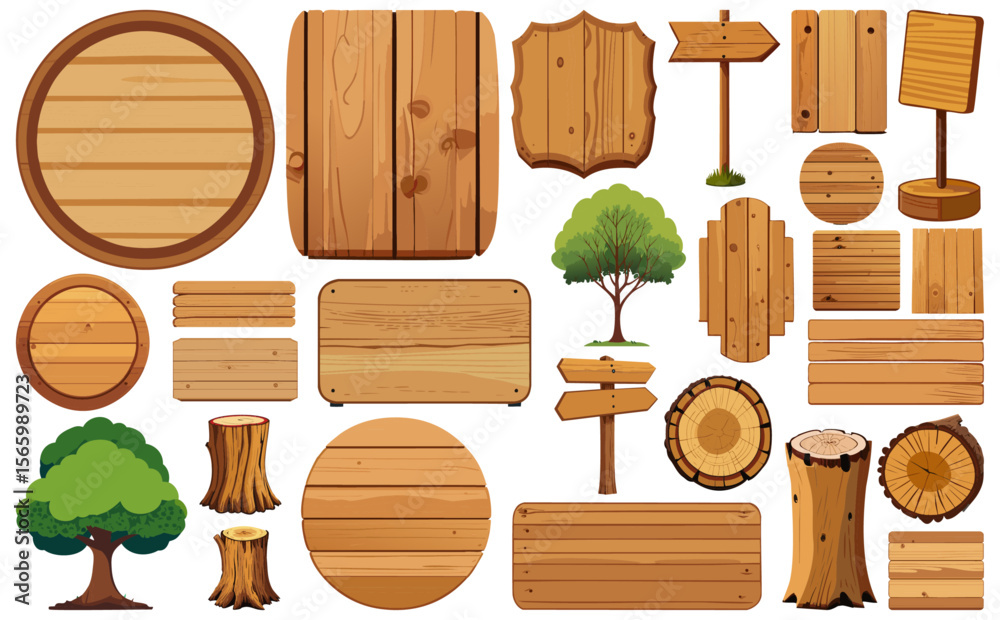 Naklejka premium 木製看板ベクターイラストセット