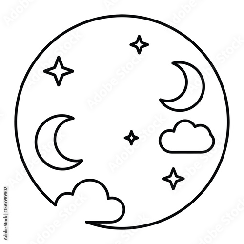 Minimalist moon icon set, elegant vector style
