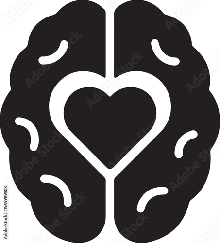 Silhouette of a brain with a heart inside symbolizing emotional intelligence, compassion, and mental wellness.