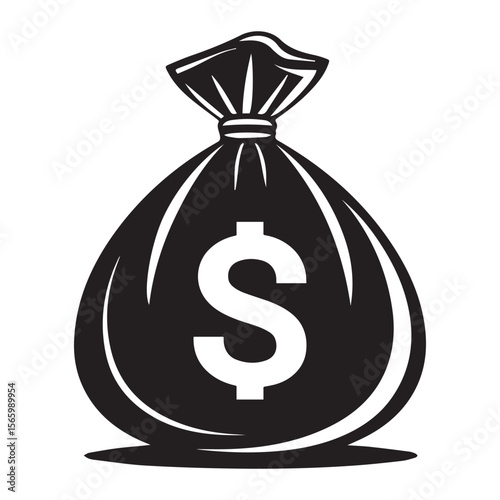 dollar bag black icon silhouette line art vector flat illustration design on white background
