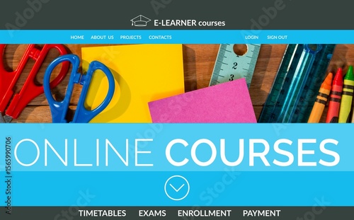 Computer generated image of online education interface on screen