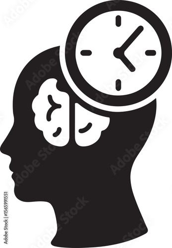 Silhouette of a clock and brain representing mental burnout, stress, time pressure, and cognitive overload.