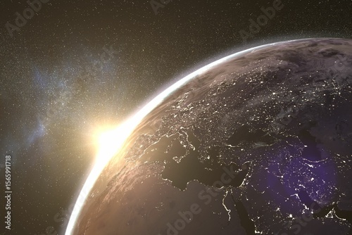Fototapeta Naklejka Na Ścianę i Meble -  Sun rising behind planet Earth