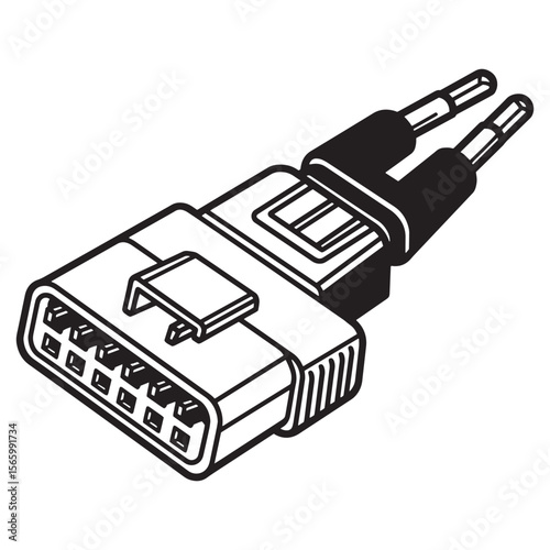 Isolated illustration of an electrical connector depicting power connections for electronics